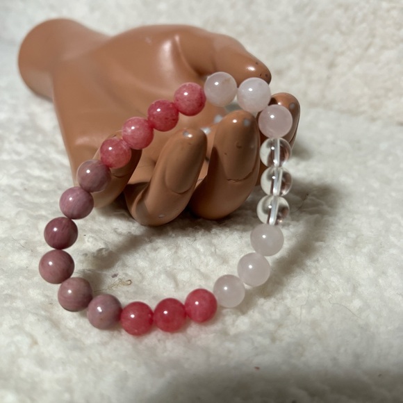 Bracelet 8,5mm Rose Quartz, Clear Quartz, Rhodonite , Rhdochrosite - Picture 5 of 8